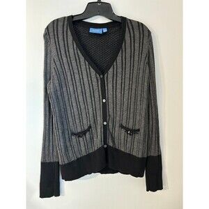 Simply Vera, Vera Wang Grey & Black Studded Knit Cardigan size large